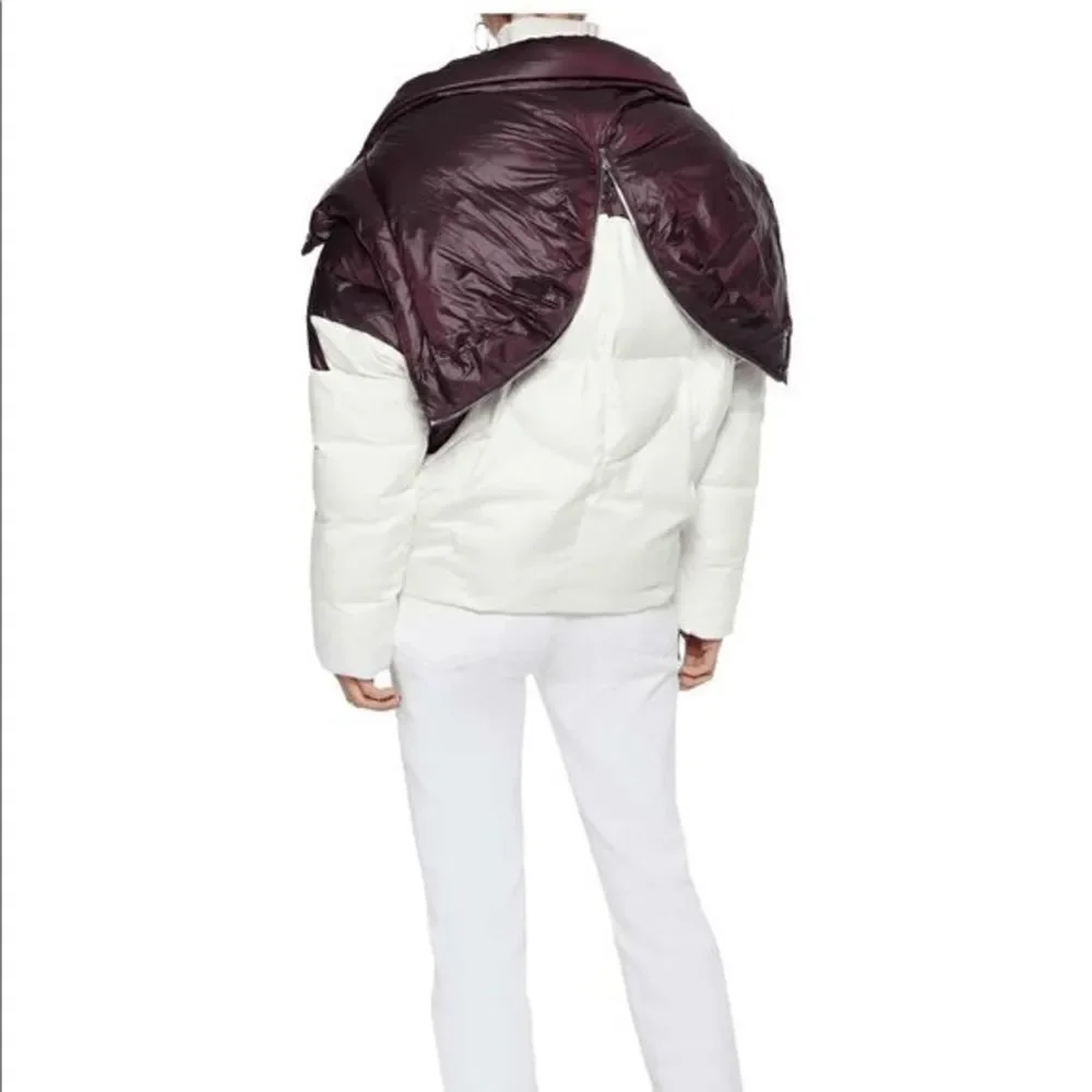 Maje Color-block H18 Brax Puffer Winter Jacket Oversized White Purple Size S